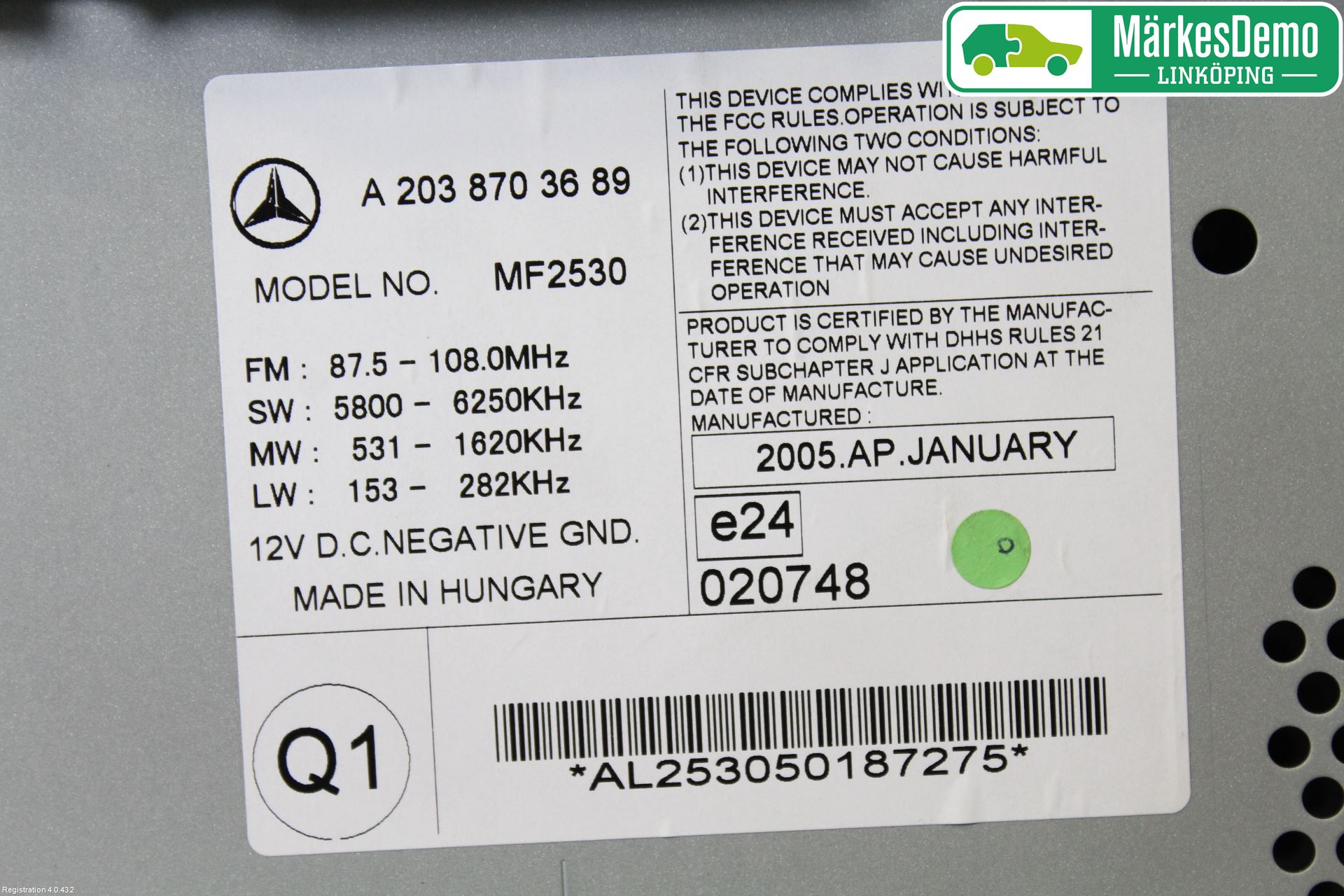 Mercedes-Benz MB C (203) 00-07 Stereo Radio Med Cd