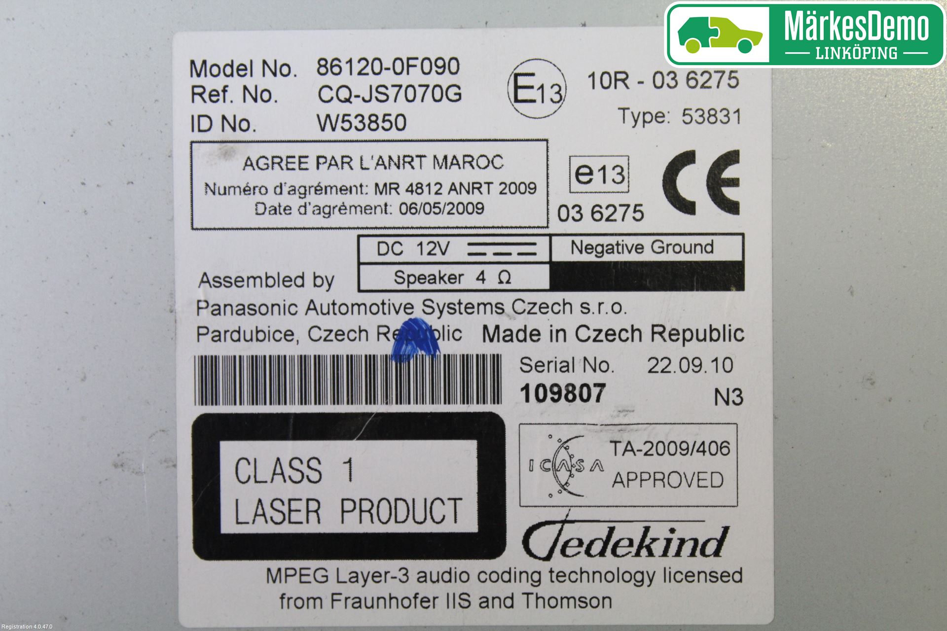 Toyota VERSO 09-18 Stereo Radio Med Cd