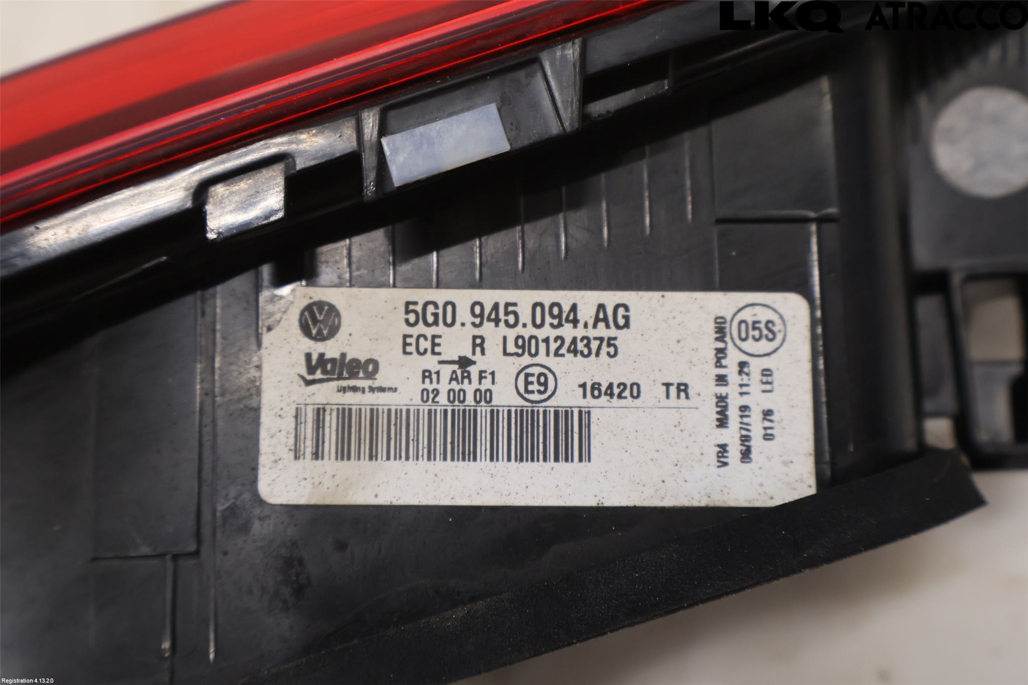 Volkswagen VW GOLF / E-GOLF VII 13-20 Baklykt Høyre  På Luke(Indre)