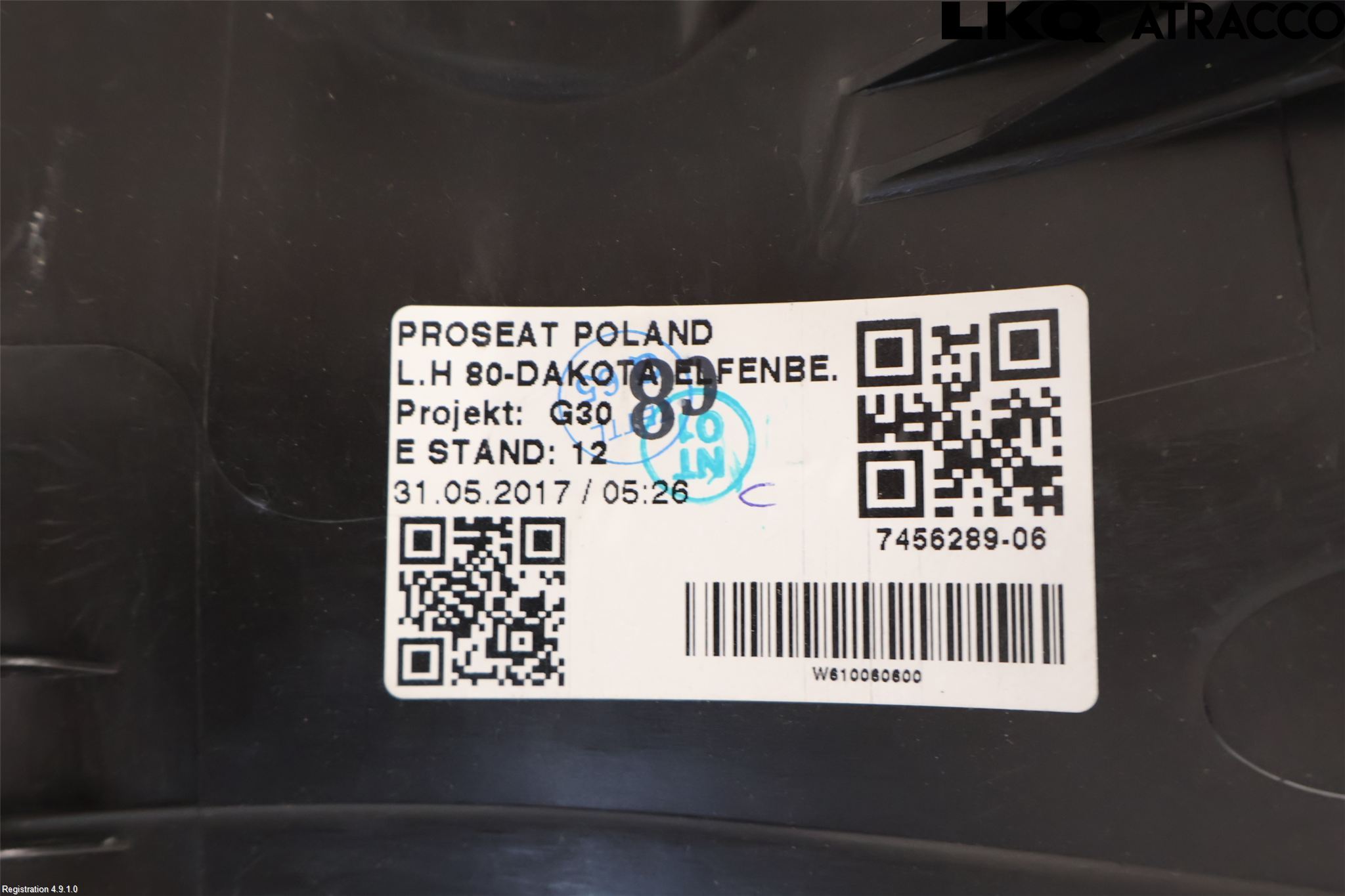 BMW 5 G30/G31/F90 17-23 Innr Sete Bak Seterygg