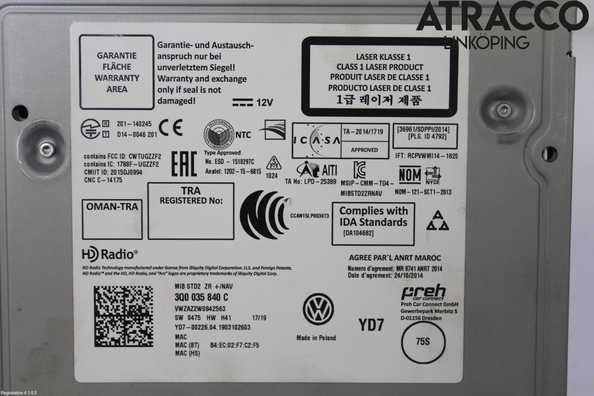 Volkswagen VW PASSAT 15-19 Stereo Radio Med Cd