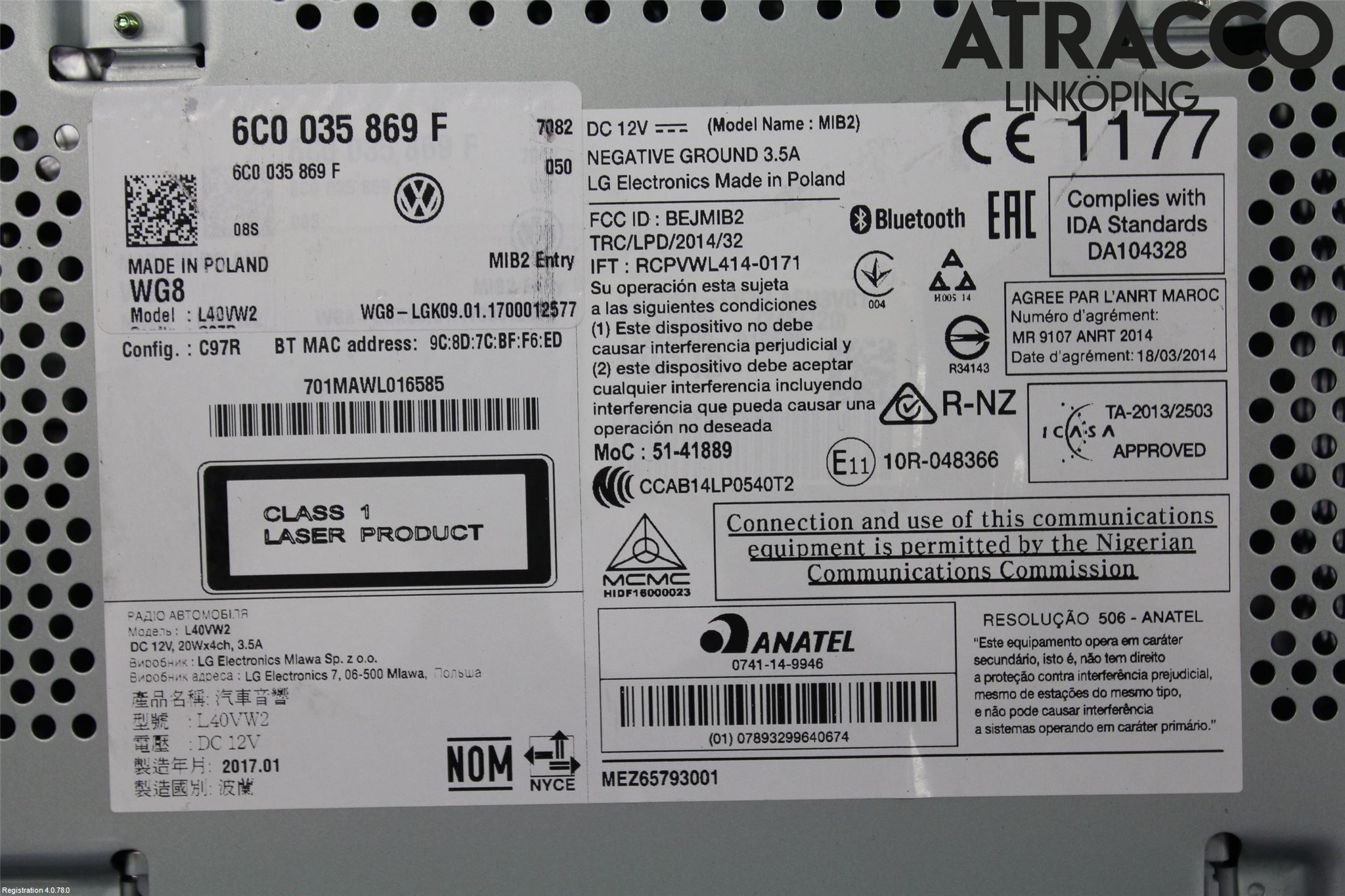 Volkswagen VW POLO 10-17 Stereo Radio Med Cd