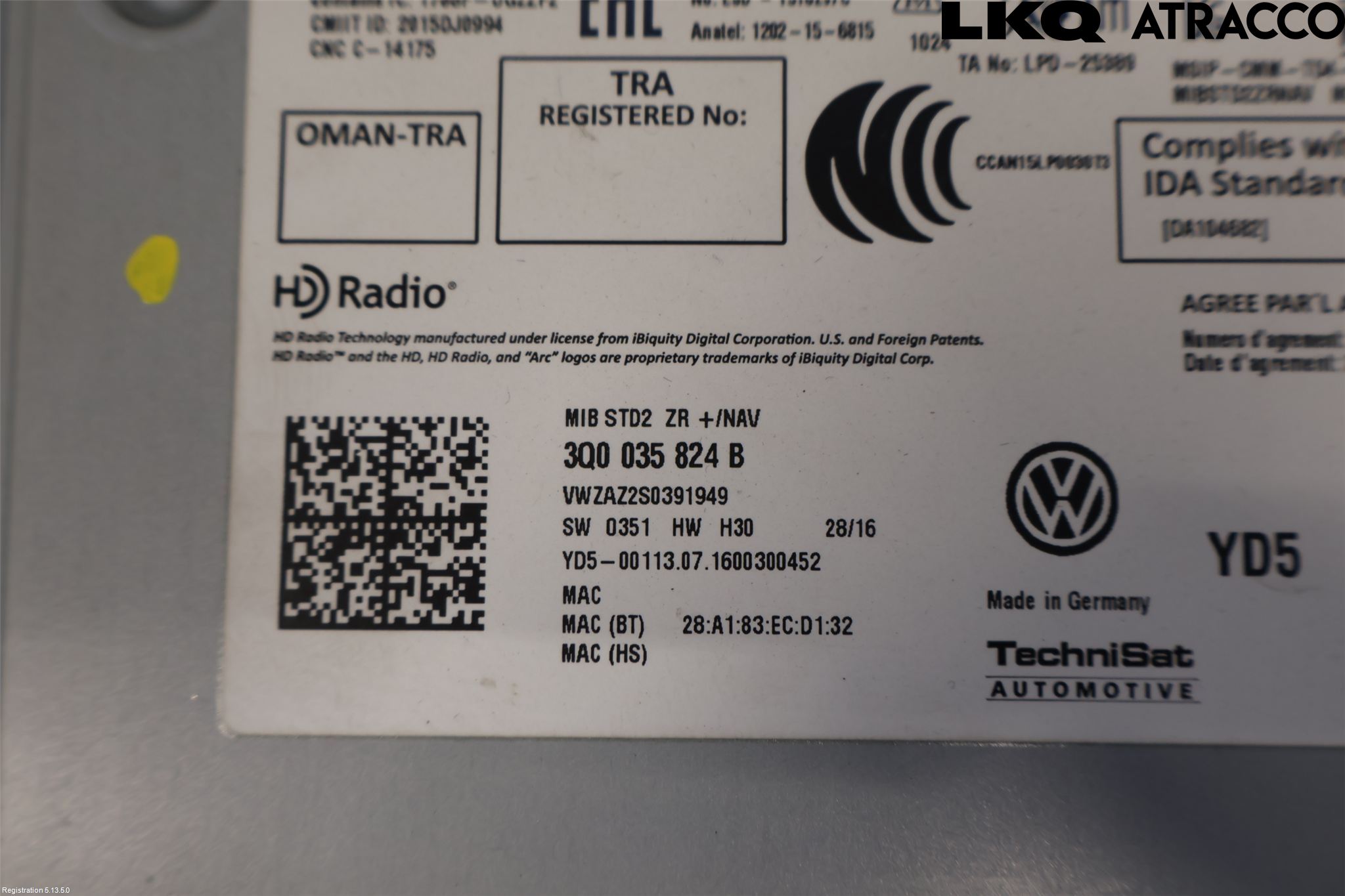 Volkswagen VW GOLF / E-GOLF VII 13-20 Stereo Radio Med Cd