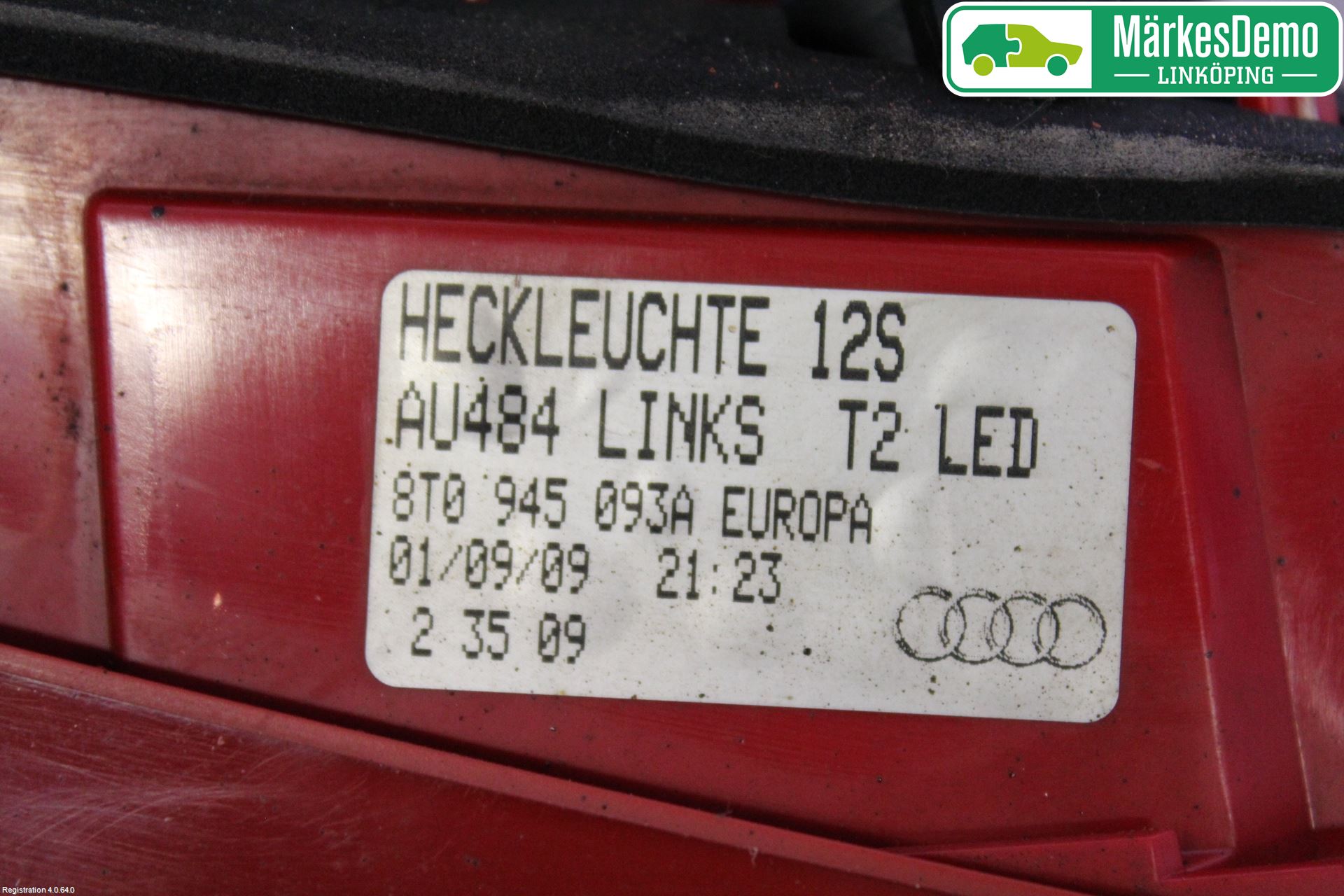 Audi A5 07-16 Baklykt Venstre  På Luke(Indre