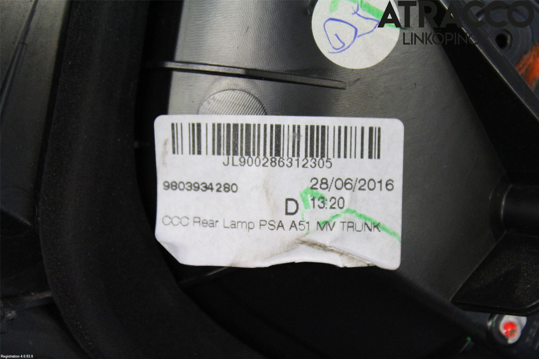 Citroen C3 10-17 Baklykt Høyre  På Luke(Indre)