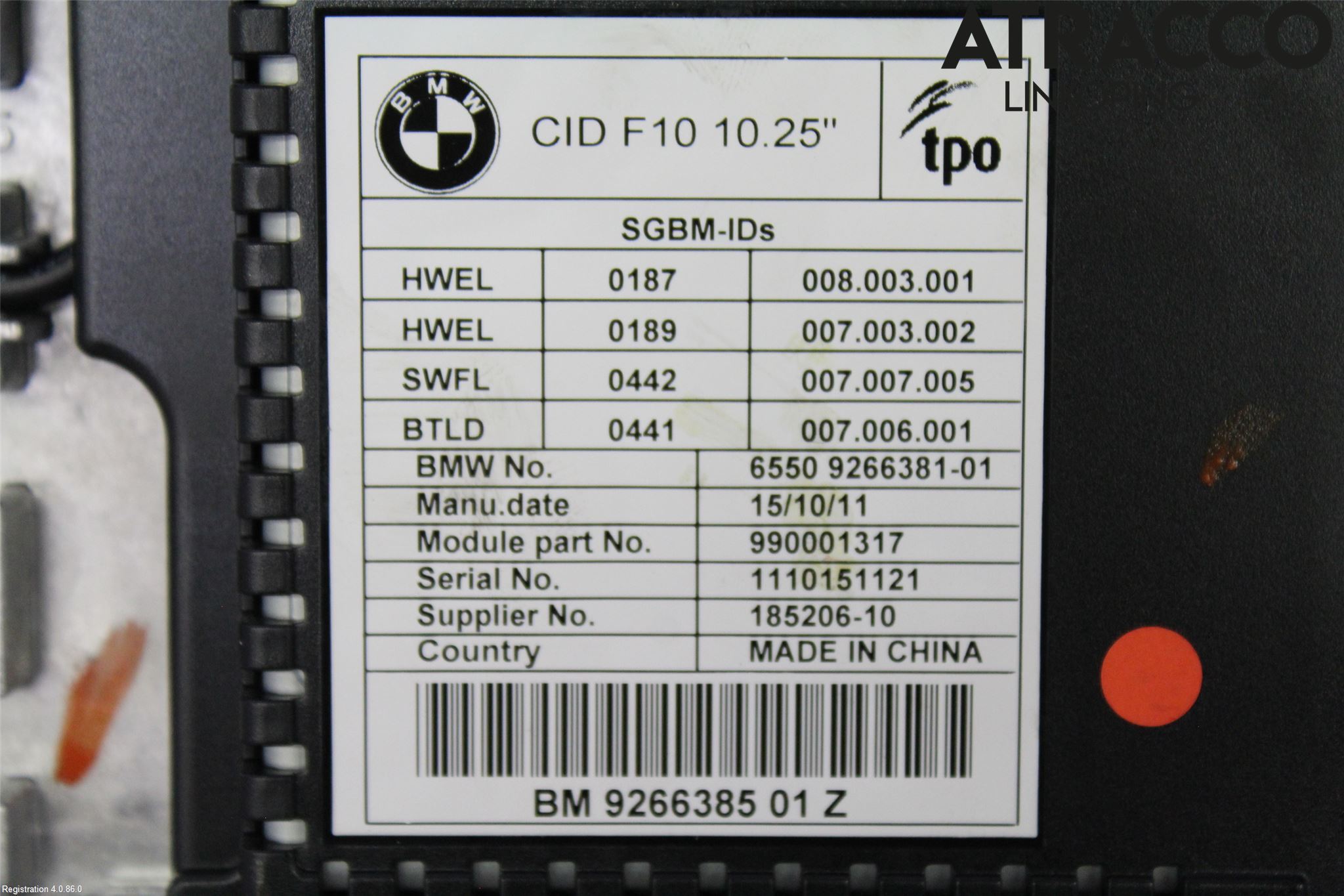 BMW 5 F10/F11/F18 09-17 Instr Skjerm Dvd-Gps-Ac-Tlf