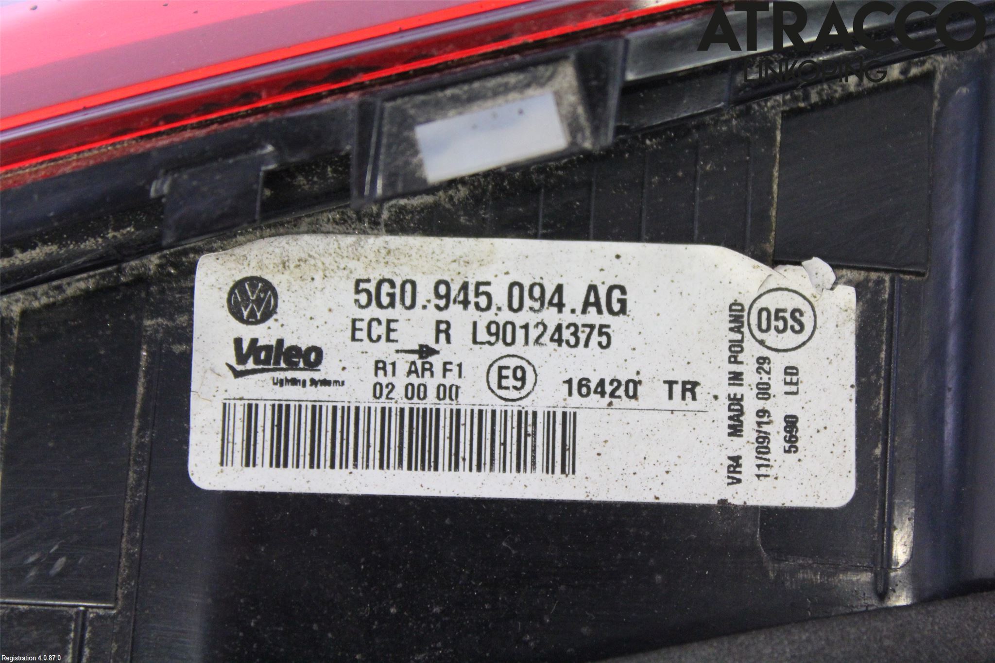 Volkswagen VW GOLF / E-GOLF VII 13-20 Baklykt Høyre  På Luke(Indre)