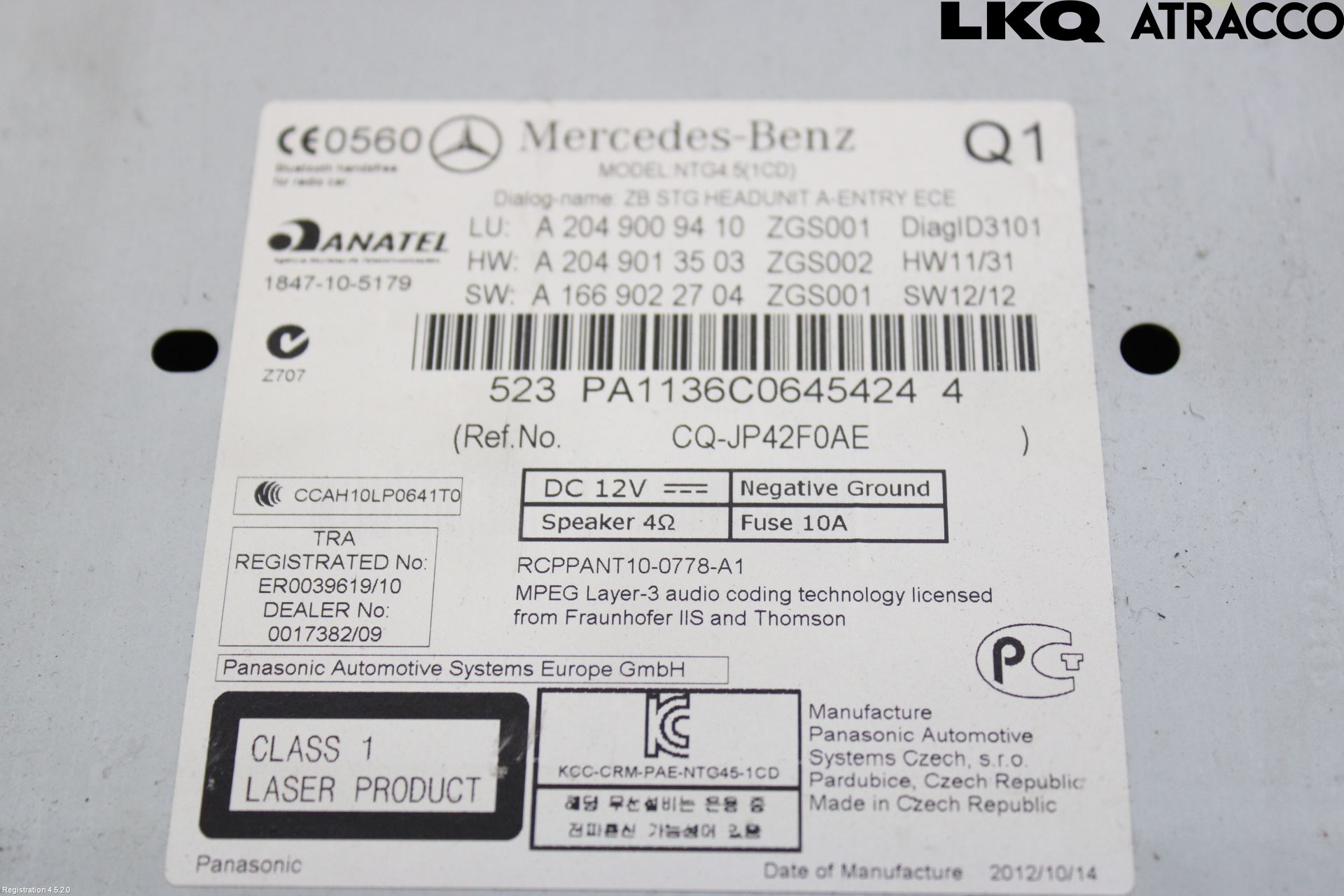 Mercedes-Benz MB C-KLASS (W204) 07-15 Stereo Radio Med Cd