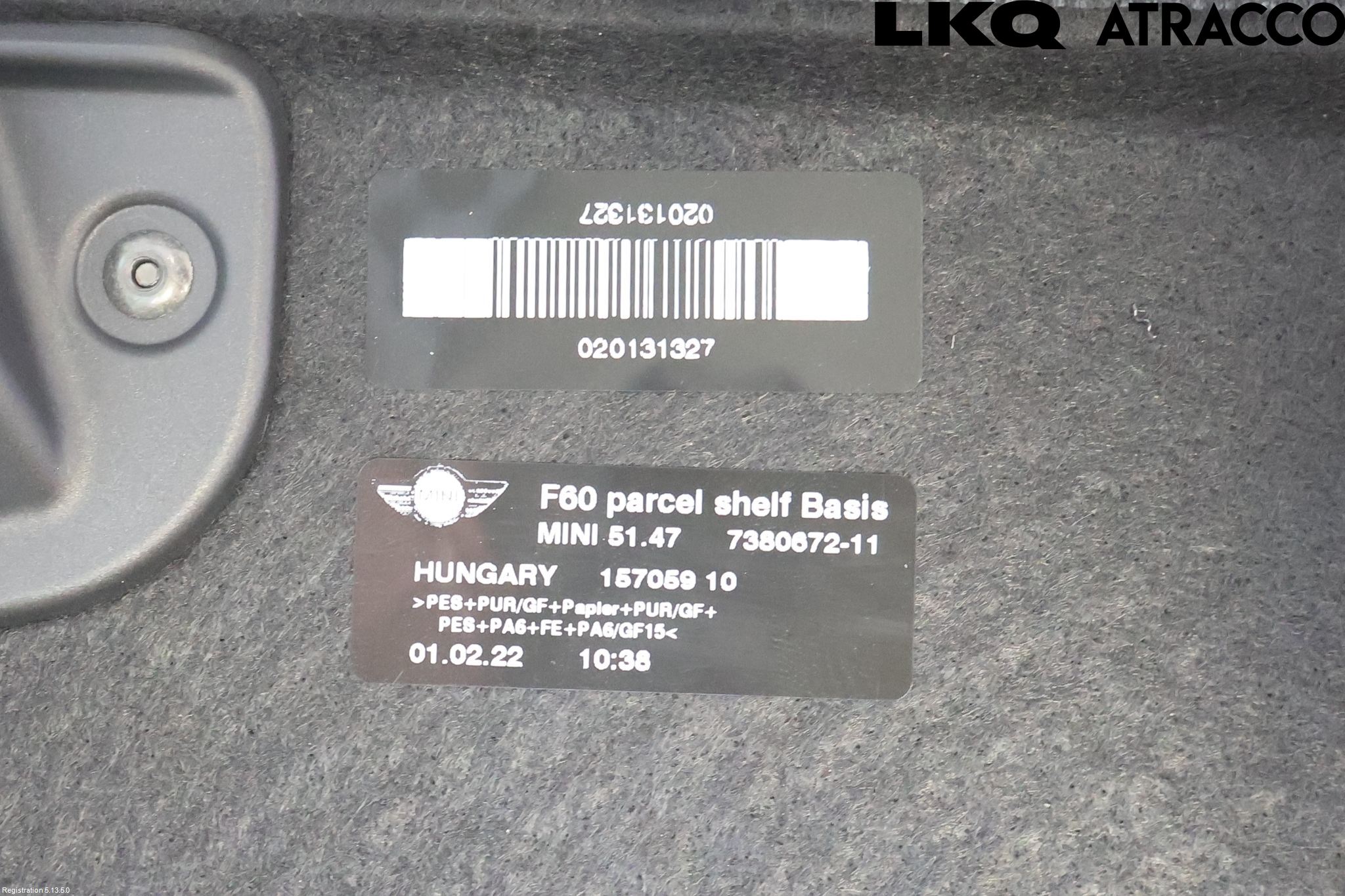 Mini COUNTRYMAN F60 17-23 Innr Hattehylle