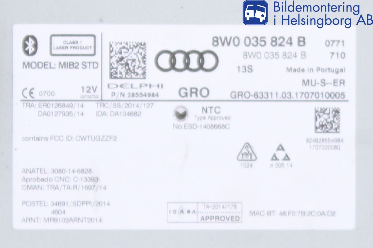 Audi A5 17- Stereo Radio Med Cd