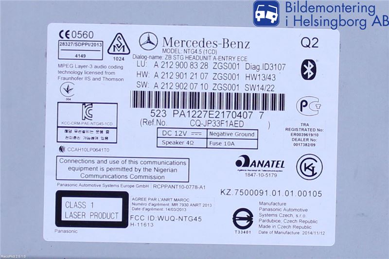 Mercedes-Benz MB E-KLASS (W212) 09-16 Stereo Radio Med Cd