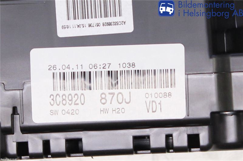 Volkswagen VW PASSAT CC 08-16 Instr Kombinert
