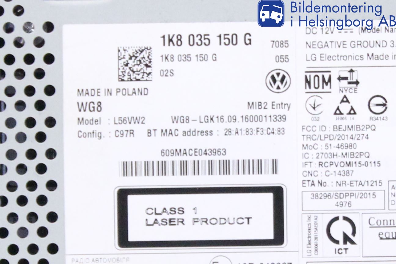 Volkswagen VW CADDY 16-20 Stereo Radio Med Cd