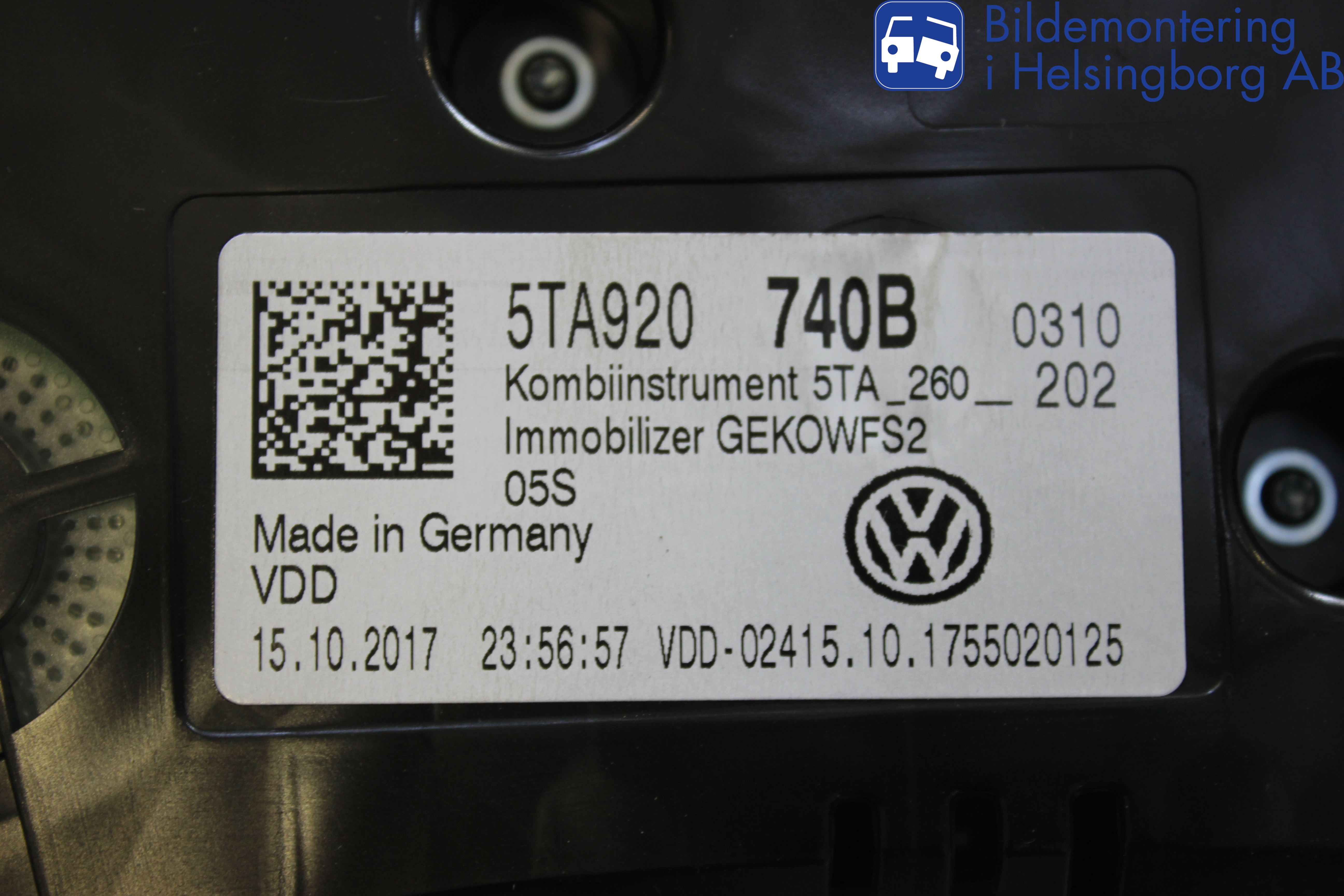 Volkswagen VW TOURAN 16- Instr Kombinert
