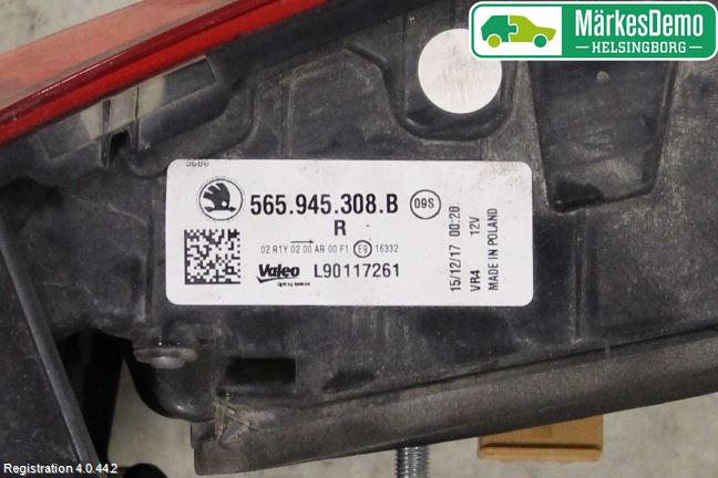 Skoda KODIAQ 17-24 Baklykt Høyre  På Luke(Indre)