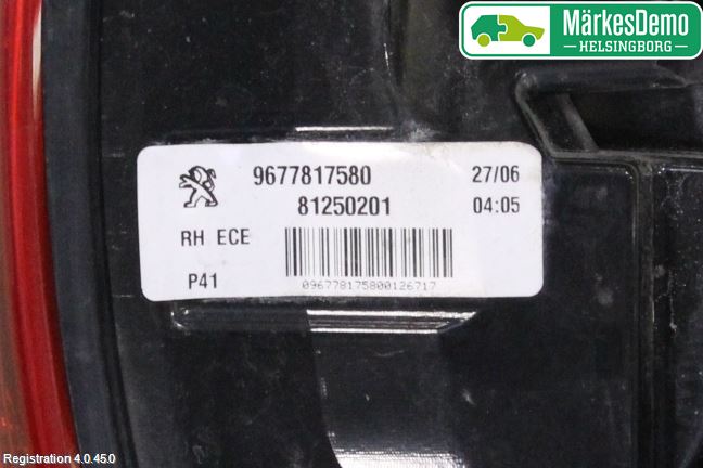 Peugeot 308 14-21 Baklykt Høyre