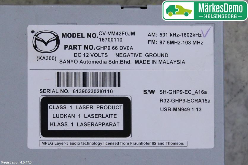 Mazda 6 08-13 Stereo Radio Med Cd