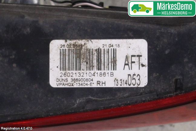Opel ASTRA J 10-15 Baklykt Høyre  På Luke(Indre)