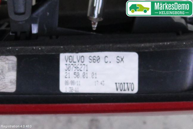 Volvo S60 11-13 Baklykt Venstre  På Luke(Indre