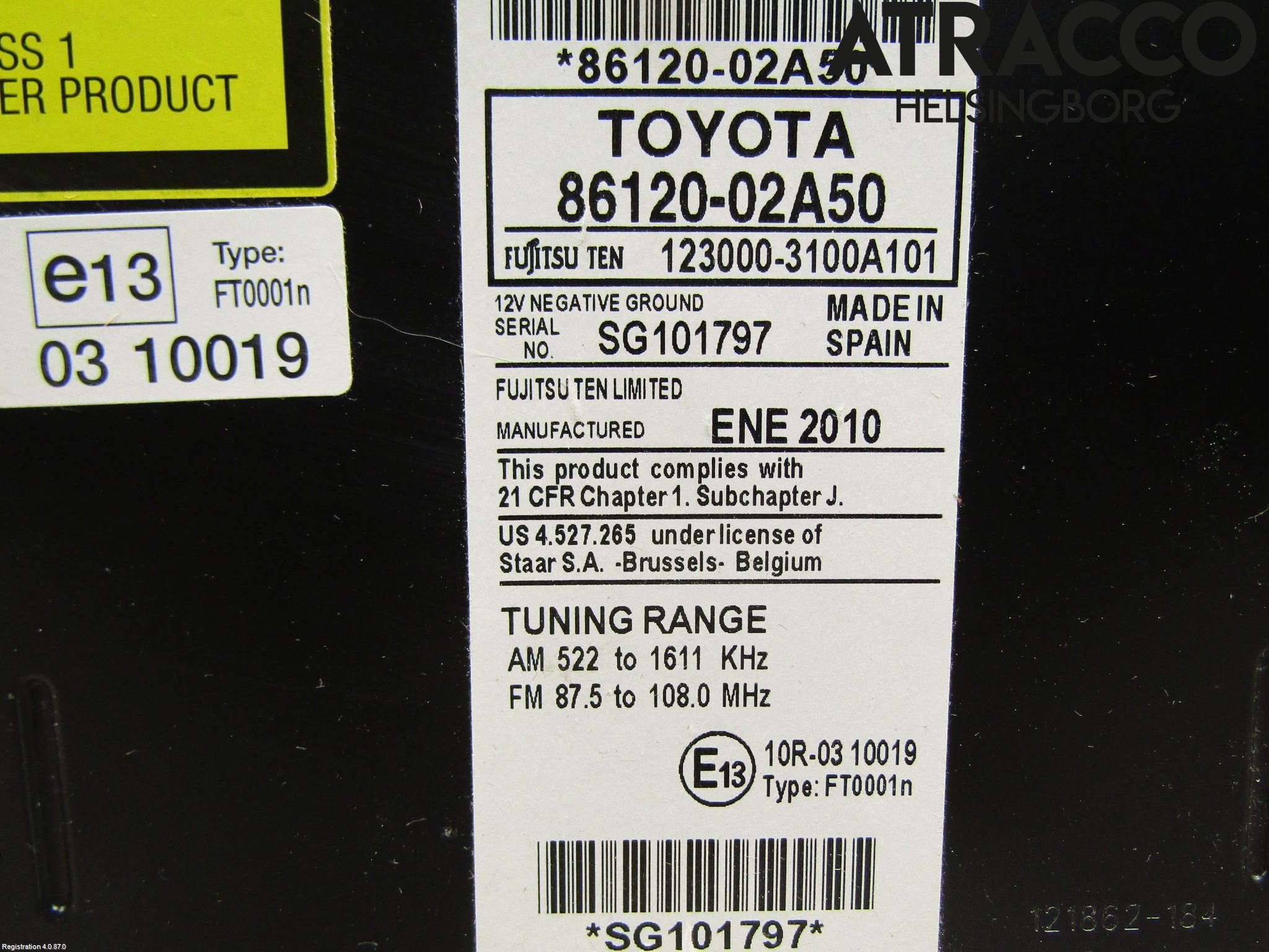 Toyota AURIS 10-12 Stereo Radio