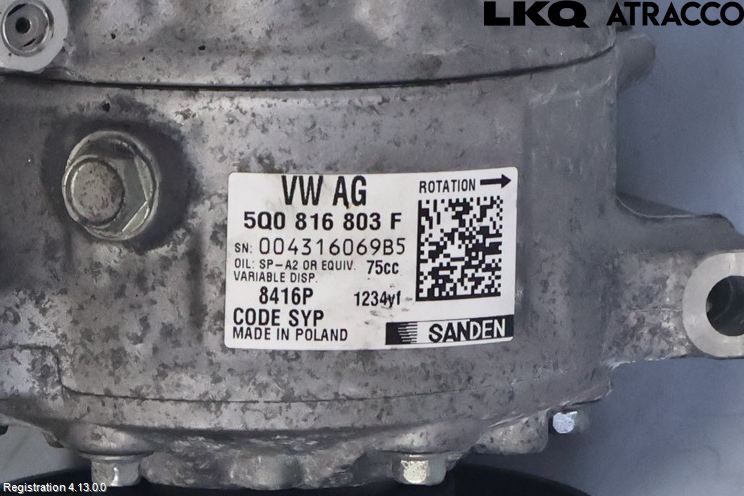Volkswagen VW GOLF / E-GOLF VII 13-20 Varme Ac Kompressor