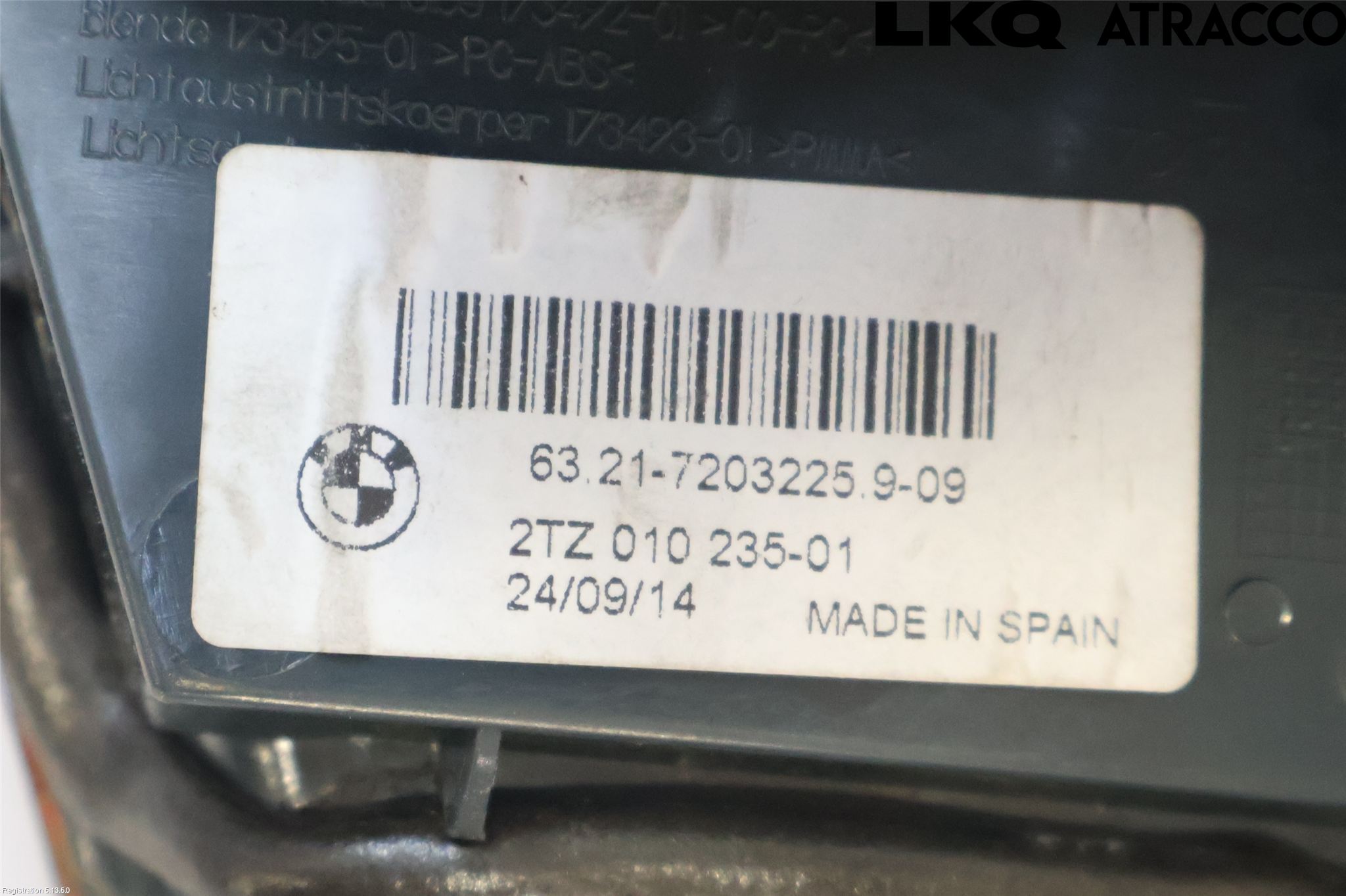 BMW 5 F10/F11/F18 09-17 Baklykt Venstre  På Luke(Indre