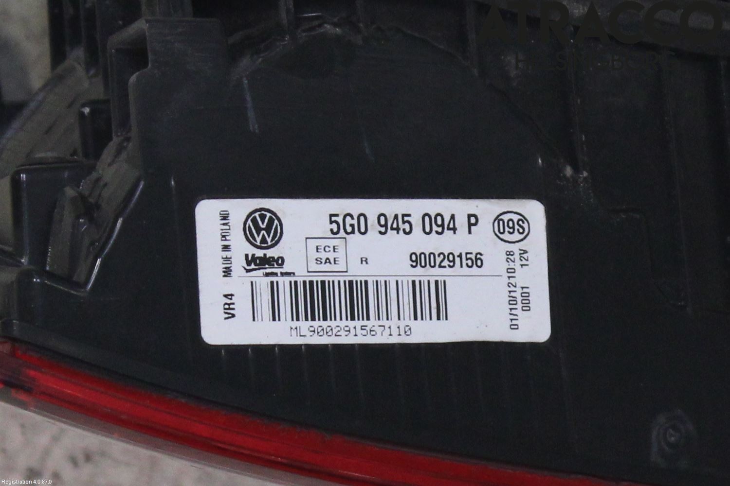 Volkswagen VW GOLF / E-GOLF VII 13-20 Baklykt Høyre  På Luke(Indre)