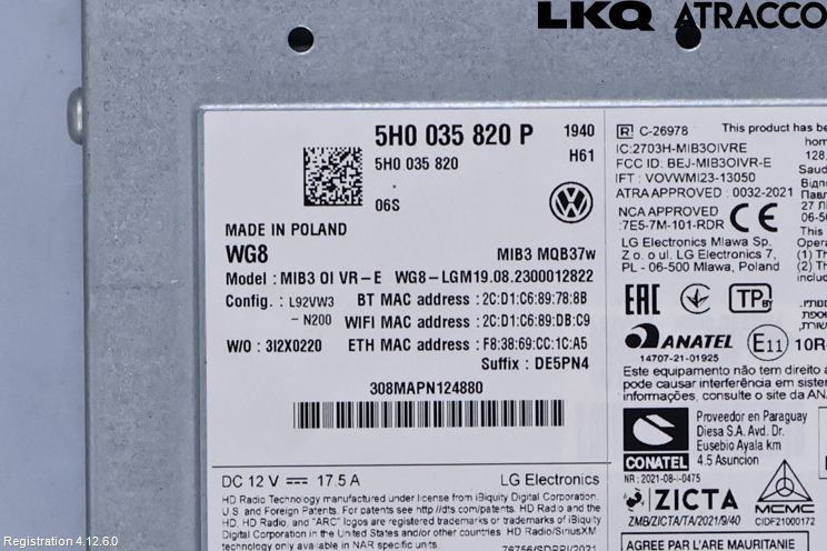 Volkswagen VW GOLF / E-GOLF VIII 20- Stereo Radio