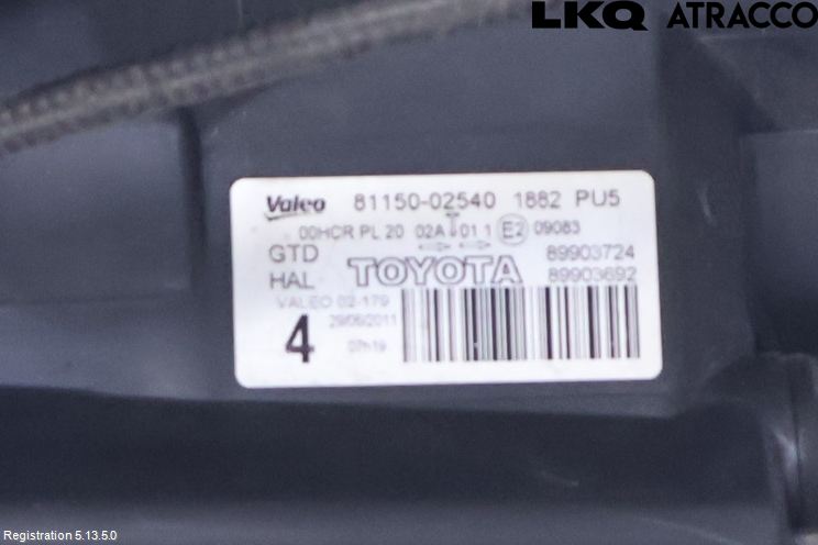 Toyota AURIS 10-12 Frontlykt Venstre