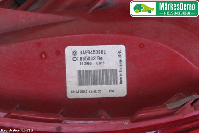 Volkswagen VW PASSAT 11-14 Baklykt Høyre