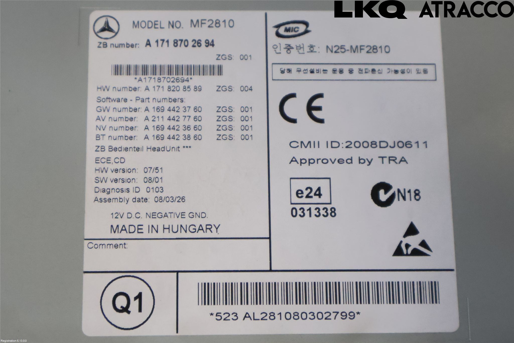 Mercedes-Benz MB SLK 200-350 (R171) 05-11 Stereo Radio Med Cd