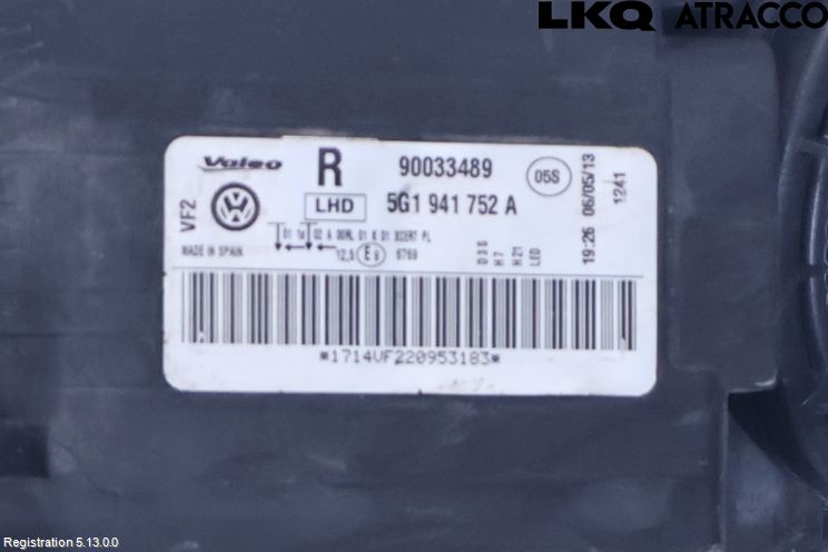 Volkswagen VW GOLF / E-GOLF VII 13-20 Frontlykt Høyre