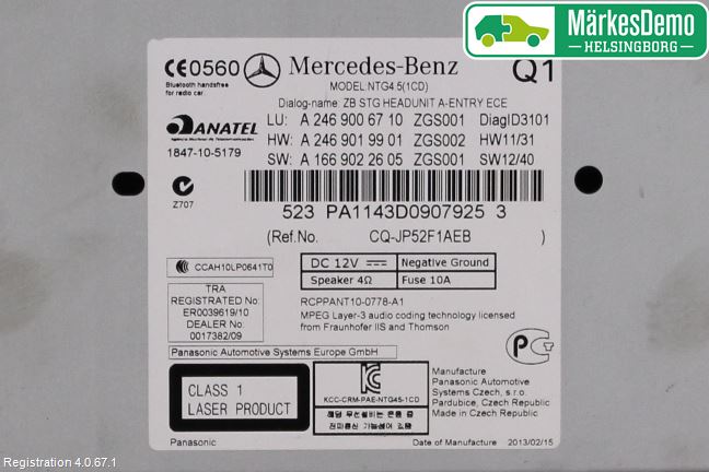 Mercedes-Benz MB B-KLASS (W246/W242) 12-19 Stereo Radio Med Cd