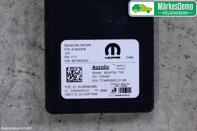 Fiat 500X 15- Sensor Kollisjonsbeskyttelse