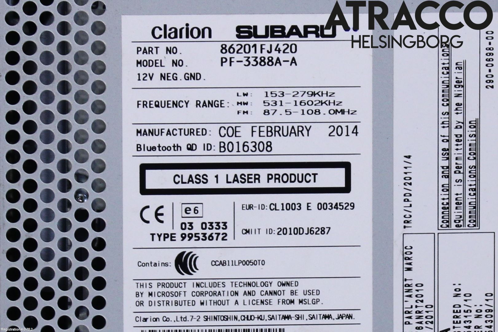 Subaru XV 12-17 Stereo Radio Med Cd