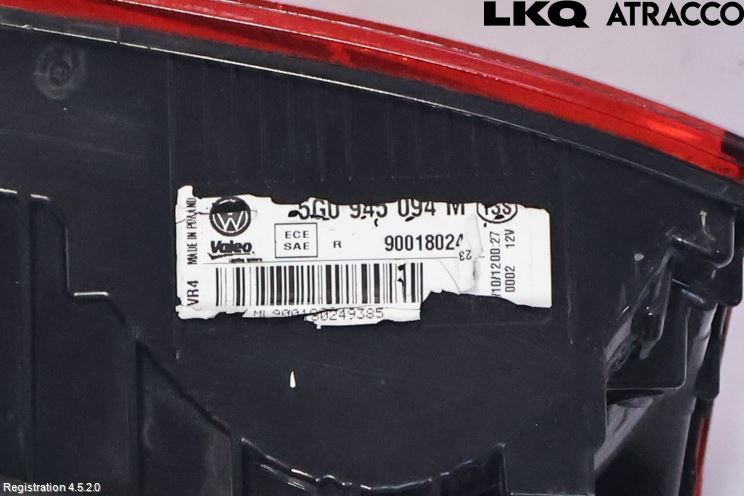 Volkswagen VW GOLF / E-GOLF VII 13-20 Baklykt Høyre  På Luke(Indre)