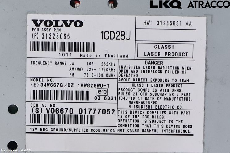 Volvo XC90 07-14 Stereo Radio Med Cd
