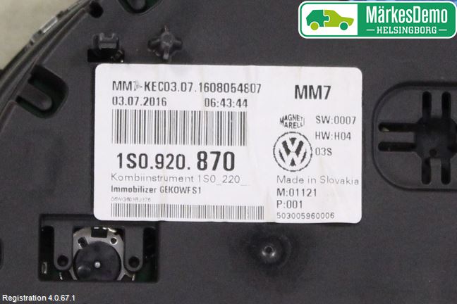 Volkswagen VW UP! / E-UP! Instr Kombinert