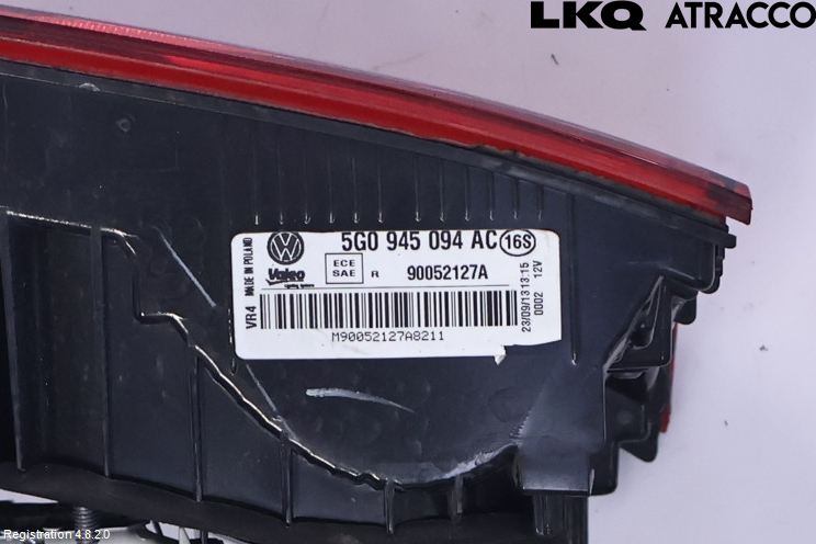 Volkswagen VW GOLF / E-GOLF VII 13-20 Baklykt Høyre  På Luke(Indre)