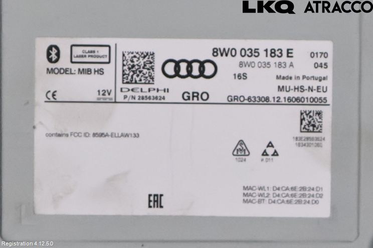 Audi A5 17- Stereo Radio Med Cd