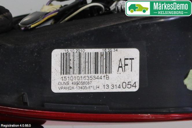 Opel ASTRA J 10-15 Baklykt Venstre  På Luke(Indre