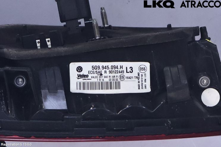 Volkswagen VW GOLF / E-GOLF VII 13-20 Baklykt Høyre  På Luke(Indre)