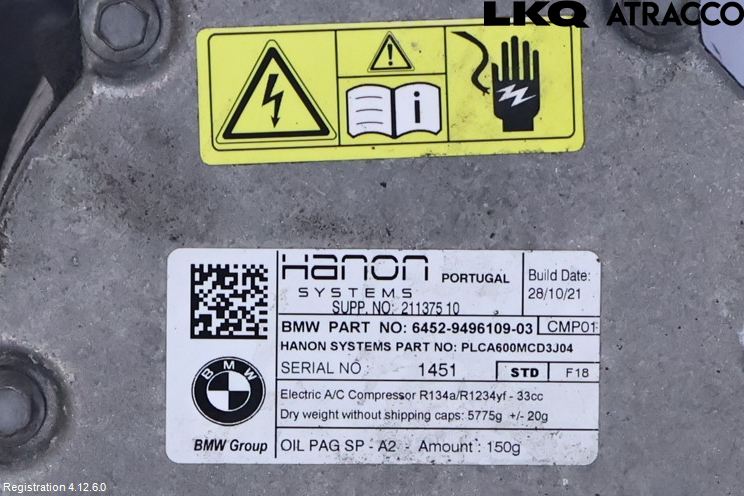 BMW 5 G30/G31/F90 17-23 Varme Ac Kompressor