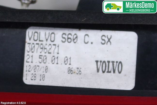 Volvo S60 11-13 Baklykt Venstre  På Luke(Indre