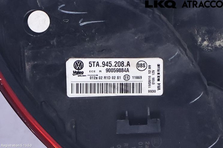 Volkswagen VW TOURAN 16- Baklykt Høyre
