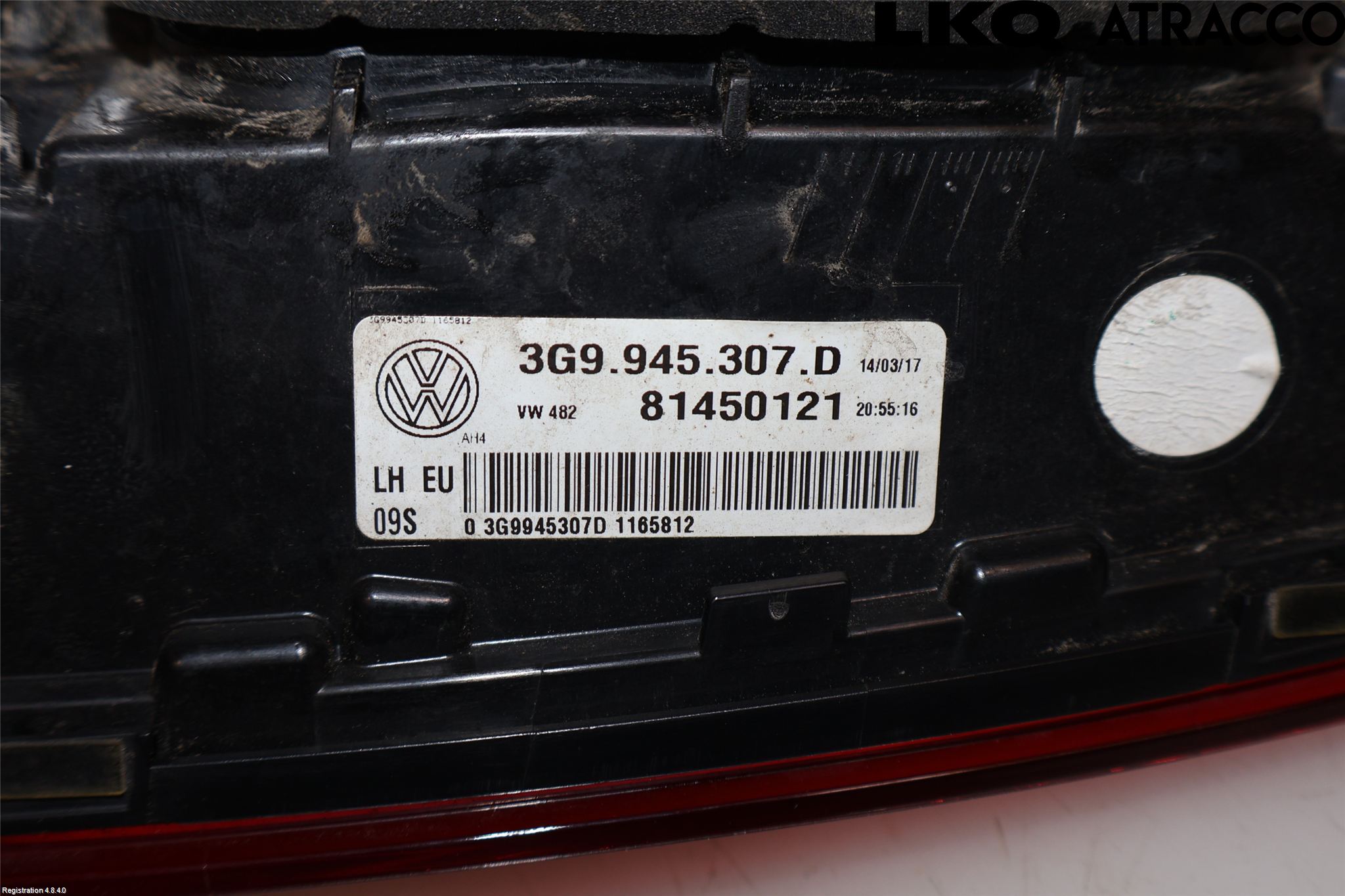 Volkswagen VW PASSAT 15-19 Baklykt Venstre  På Luke(Indre