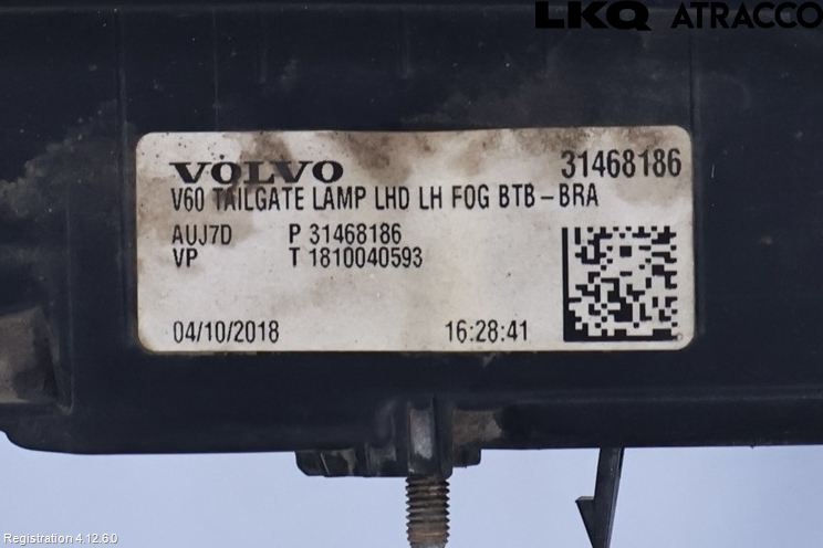 Volvo V60 19- Baklykt Venstre  På Luke(Indre