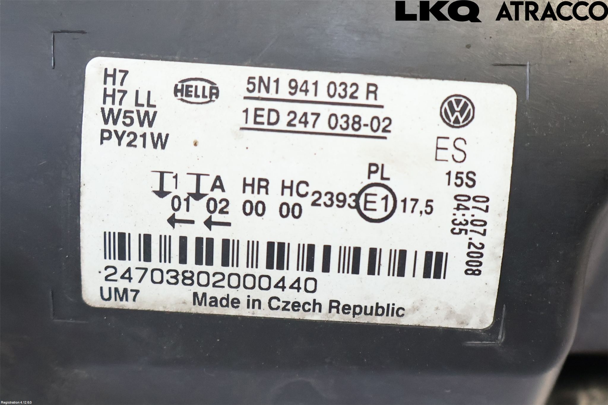 Volkswagen VW TIGUAN 07-16 Frontlykt Høyre
