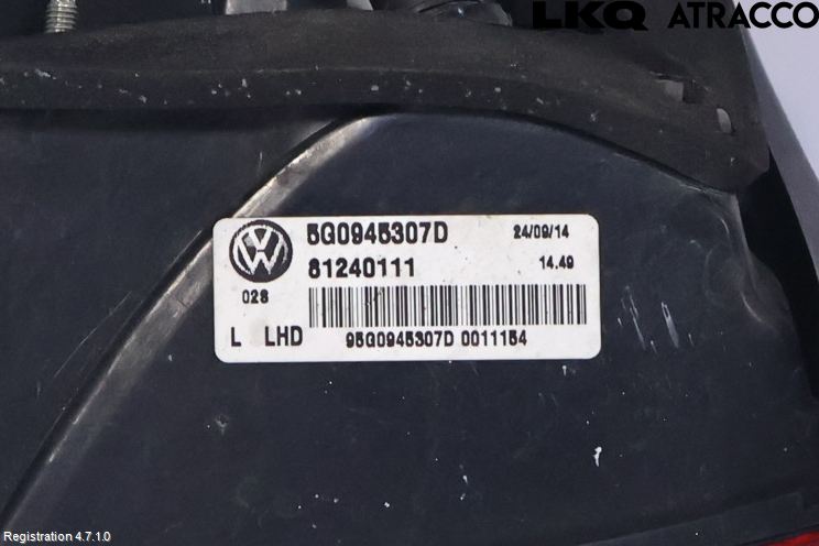 Volkswagen VW GOLF / E-GOLF VII 13-20 Baklykt Venstre  På Luke(Indre