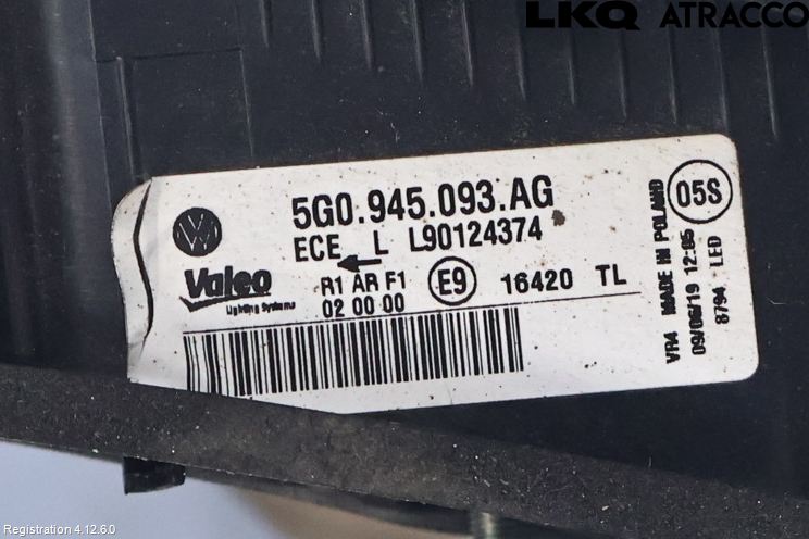 Volkswagen VW GOLF / E-GOLF VII 13-20 Baklykt Venstre  På Luke(Indre
